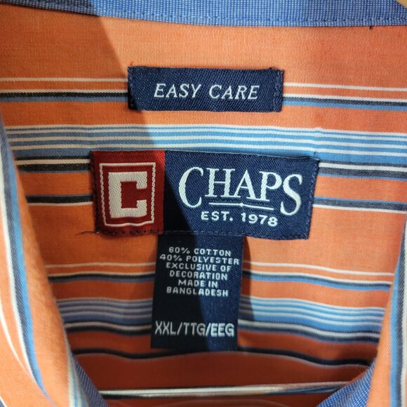 Chaps Easy Care Men Shirt XXL Long Sleeve Orange Gray Stripe STR116E - Picture 8 of 9